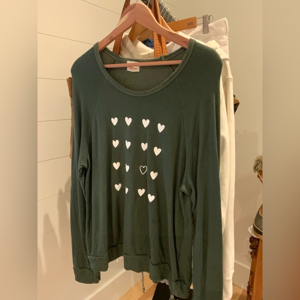 Sundry Green Sweatshirt with White Hearts